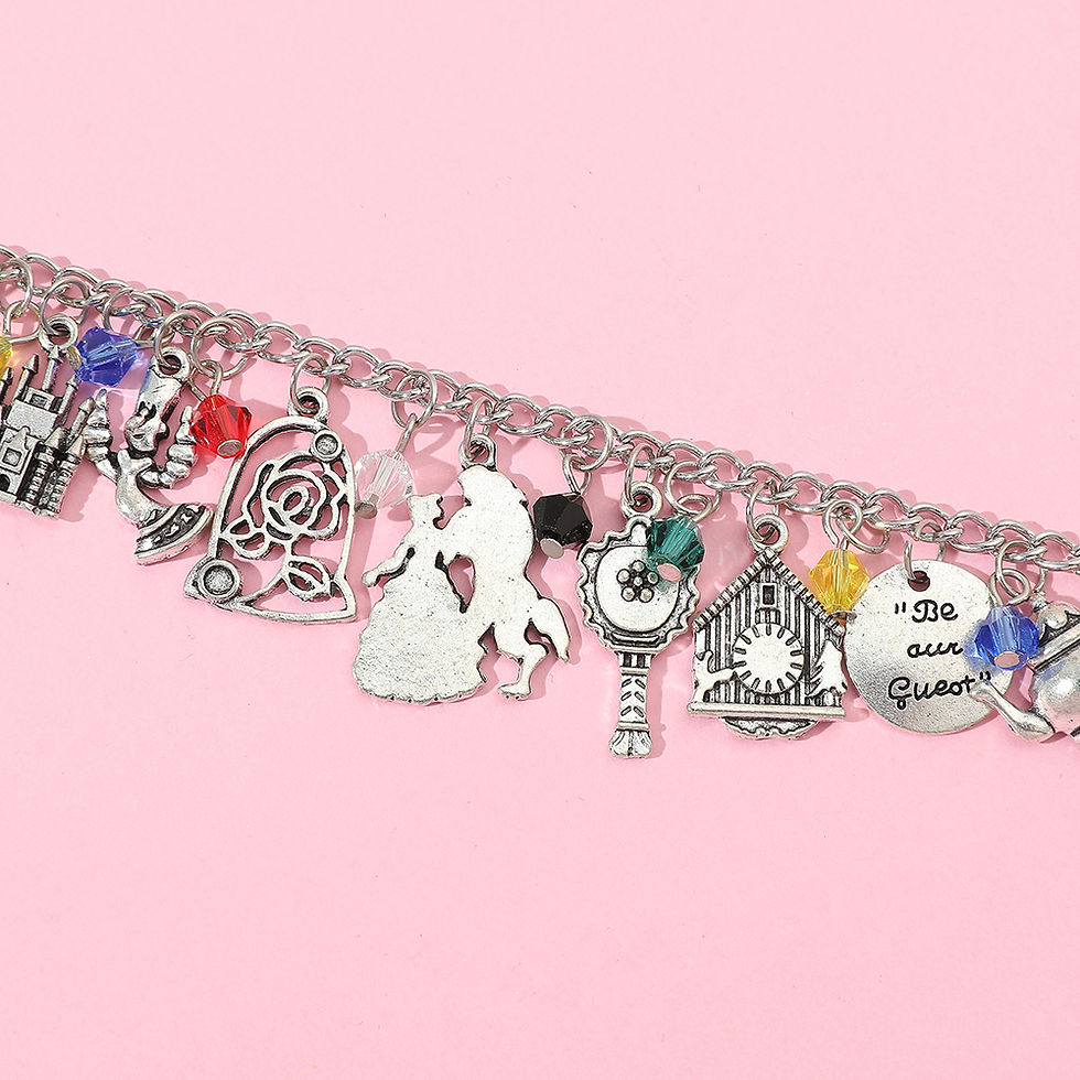 Miniaturbild: Beauty and the Beast Charm Bracelet Princess Belle And Beast Adam Rose Flower Pe