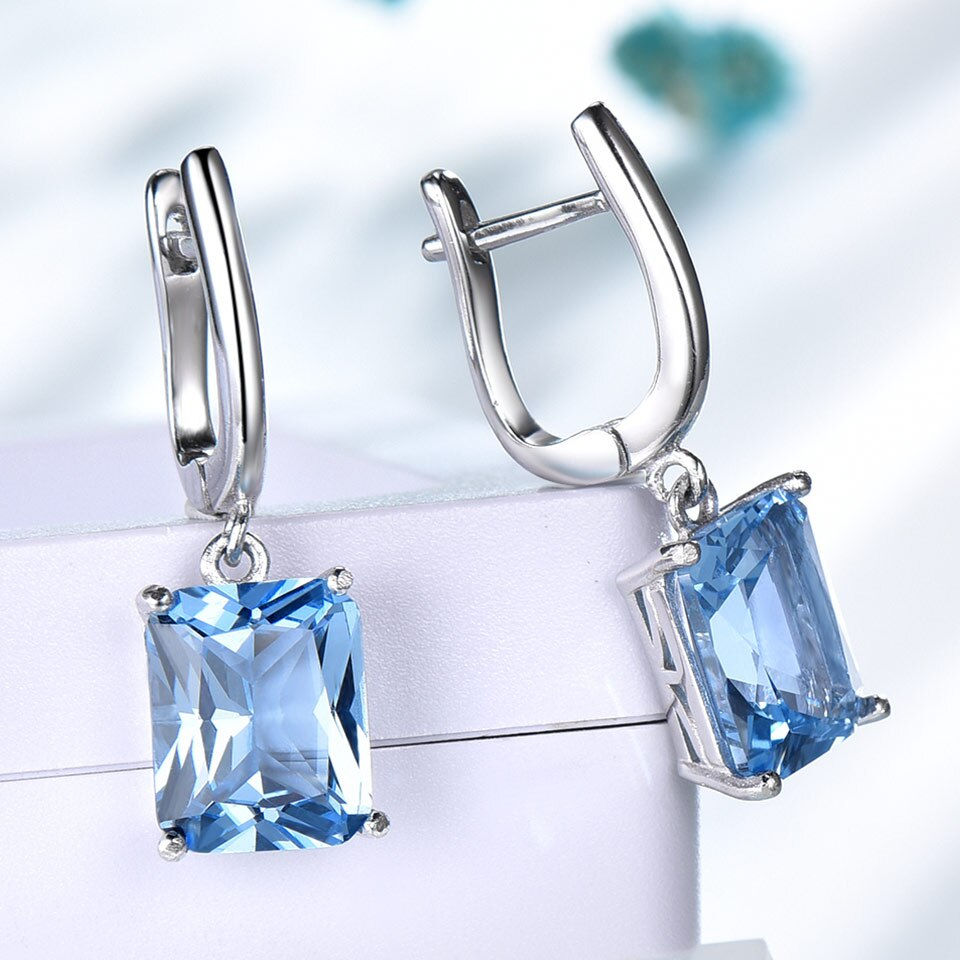 Thumbnail: UMCHO Nano Blue Topaz Drop Earrings for Women Genuine 925 Sterling Silver 