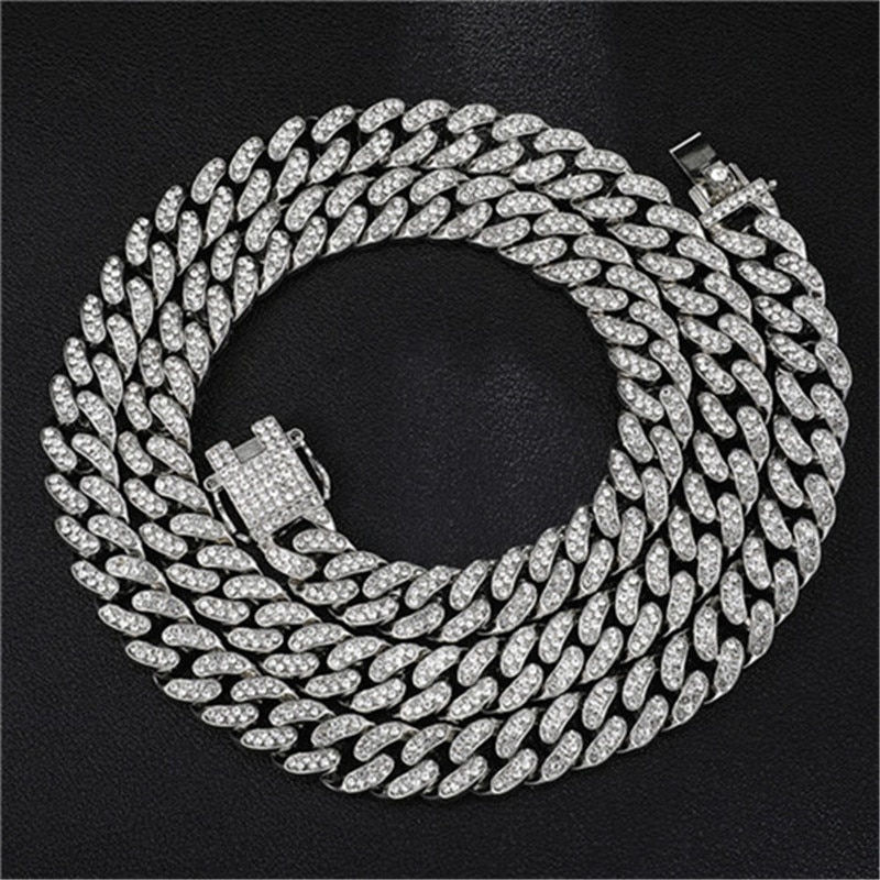 Miniatura: Necklace +Watch+Bracelet Hip Hop Miami Curb Cuban Chain Silver Color Full Iced 