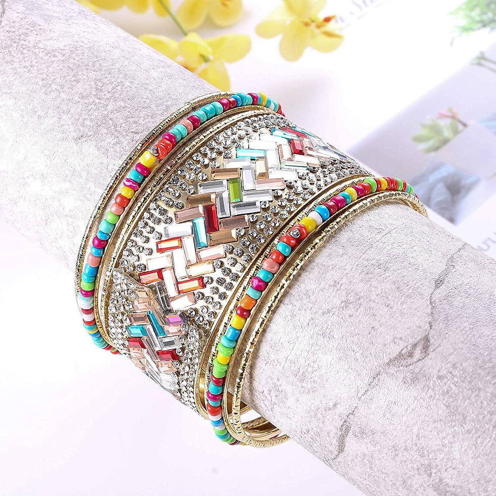 Thumbnail: Bangle Stackable Bracelet Set for Women Layering Statement Bead Wrap Bangle Bohe