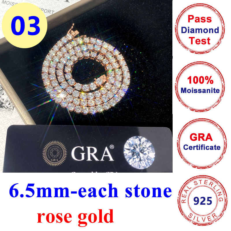 Thumbnail: 3/4/5/6.5MM Full D Color Moissanite Tennis HipHop Bracelet Chain Original S925 S