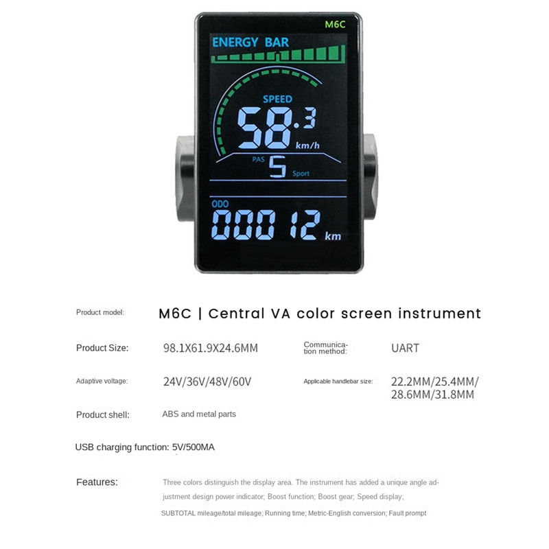 Thumbnail: M6C Electric Bike LCD Display Meter 24V-60V E Scooter LCD Panel Color Screen Par