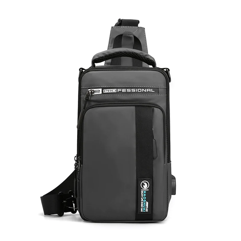 الصورة المصغرة: Men Nylon Crossbody Bag with USB Charging Port Multifunction Outdoor Travel Wate