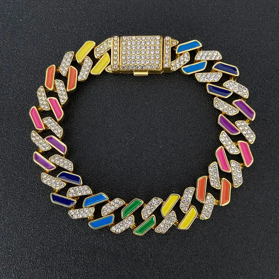 Miniaturebillede: 12mm Iced Out Golden Cuban Link Chain Bracelet for Men Women  Neon Colorful Gree