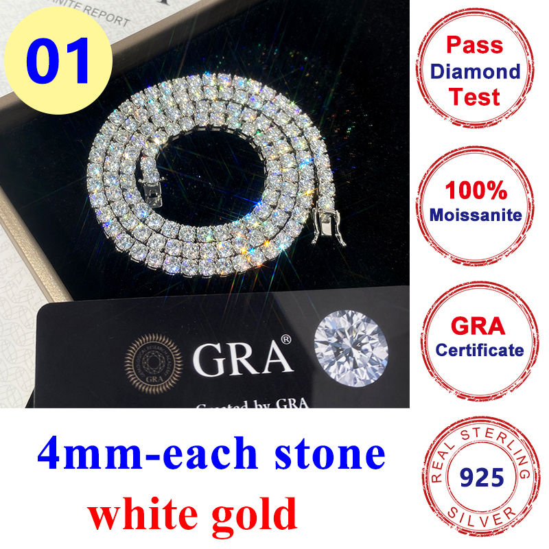 Thumbnail: 3/4/5/6.5MM Full D Color Moissanite Tennis HipHop Bracelet Chain Original S925 S