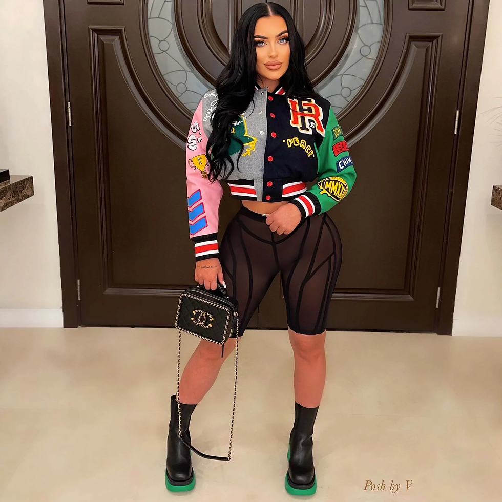 Thumbnail: Varsity Print Baseball Jacket Letterman Women Crop Cut Y2K Streetwear Racing Bom