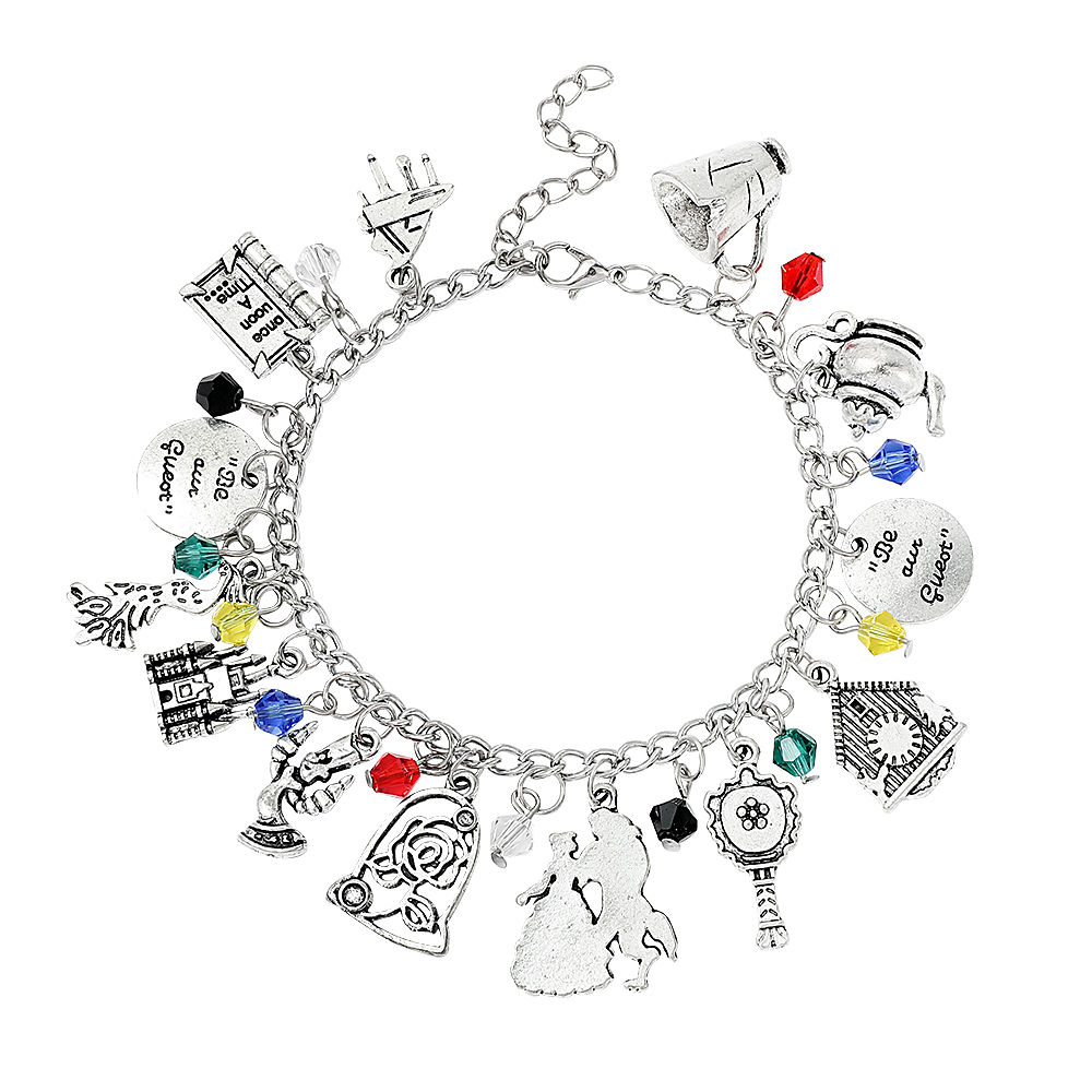 Beauty and the Beast Charm Bracelet Princess Belle And Beast Adam Rose Flower Pe