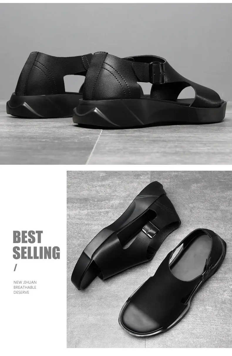 Thumbnail: New White Black Cow Spilt Leather Men Sandals Platform Summer Roam Men Shoes Tre
