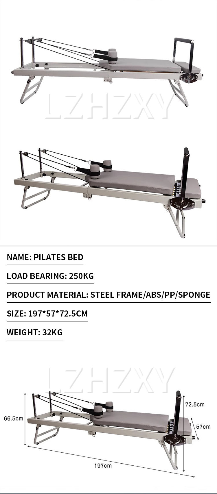 Thumbnail: Pilate Core Bed Fitness Trainer Beige Solid Wood Iron Yoga Bed Spring traction y