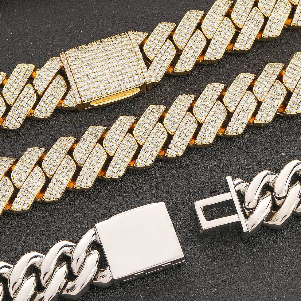 Thumbnail: European And American Jewelry 20mm Three Rows Of Zircon Rhombus Cuban Chain Thi