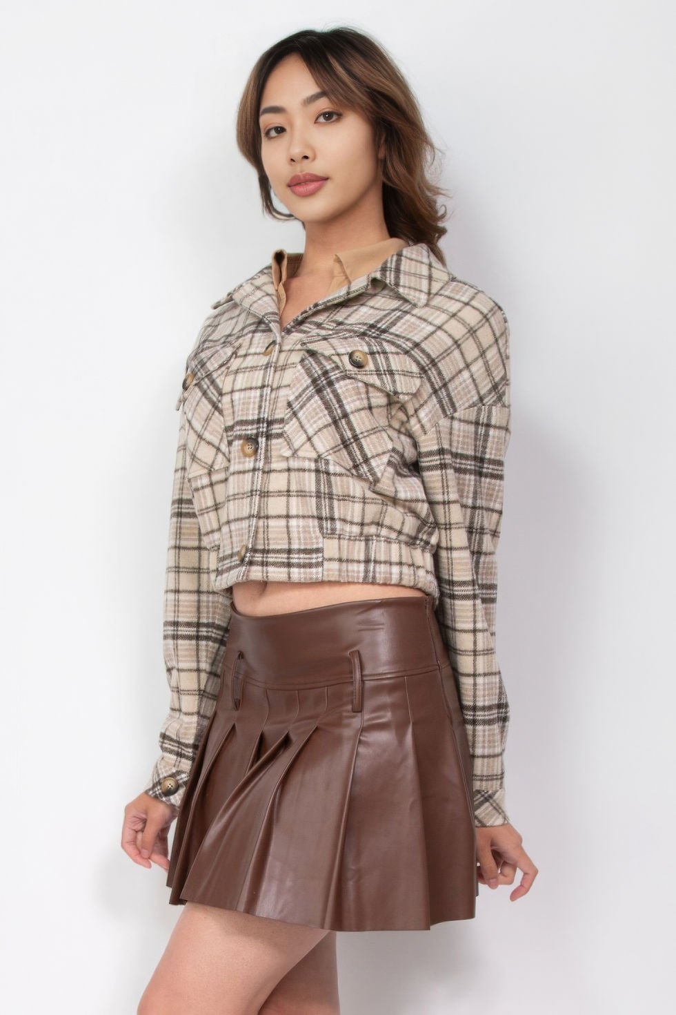 Thumbnail: Plaid Button-down Crop Jacket