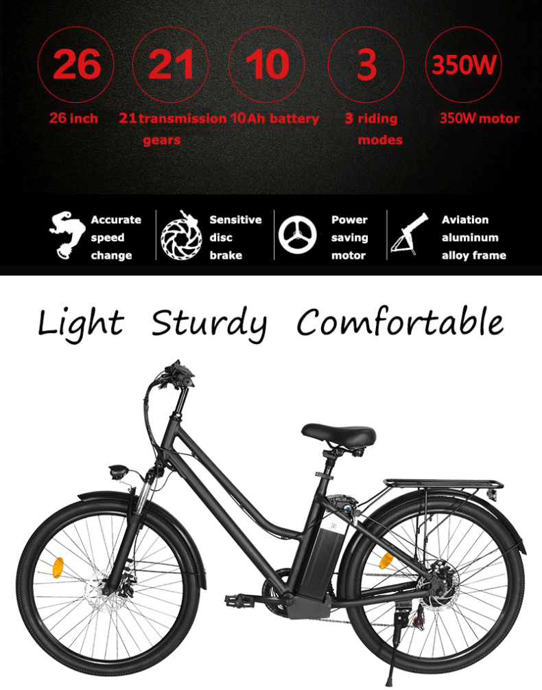 Миниатюра: 26inch Moped Pedal E Bike City Electric Bike Road Legal 36V 350W 10ah 25kmh Elec
