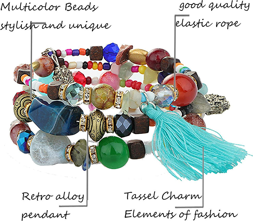Miniatura: 6Sets Bohemian Stackable Bead Bracelets for Women Multilayer Tassel Bracelet Set