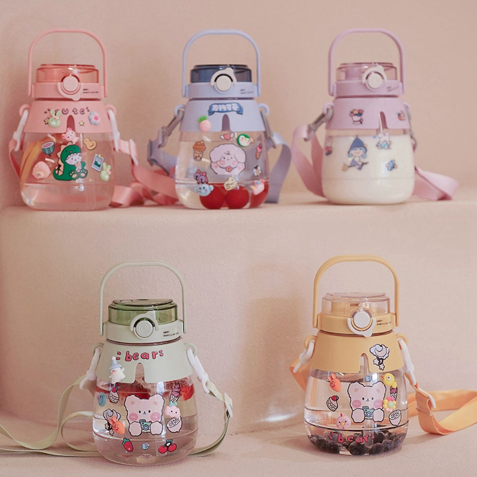 Thumbnail: Gradient Cute Water Bottle for Girls Kids Big Belly Cup with Straw Stickers 1.3L