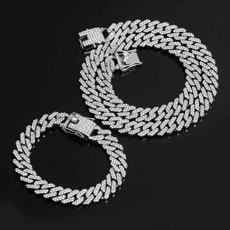 Miniatura: Necklace +Watch+Bracelet Hip Hop Miami Curb Cuban Chain Silver Color Full Iced 