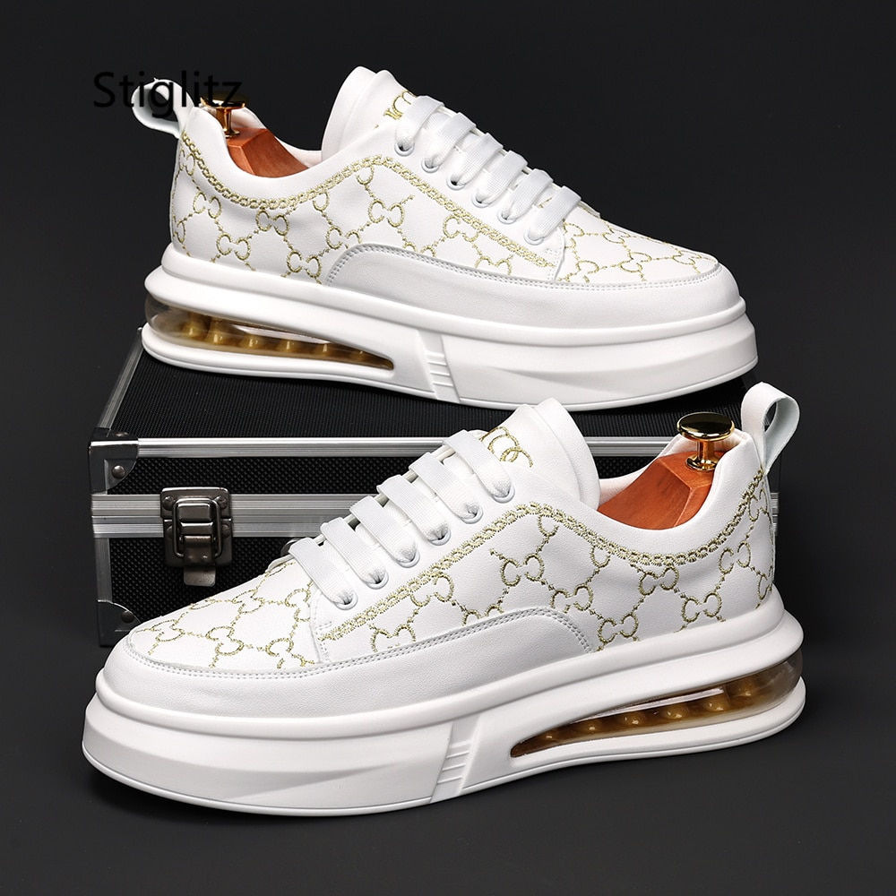 CHANEL Embroidery White Sneakers Shoes for Men