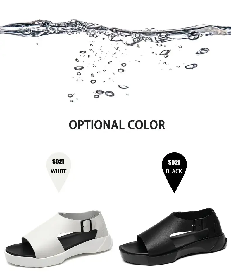 Thumbnail: New White Black Cow Spilt Leather Men Sandals Platform Summer Roam Men Shoes Tre