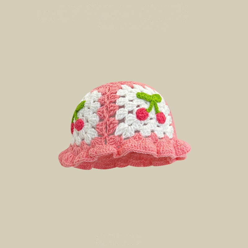 Thumbnail: Japanese Retro Hollow Flower Hand-knitted Pot Hat Women