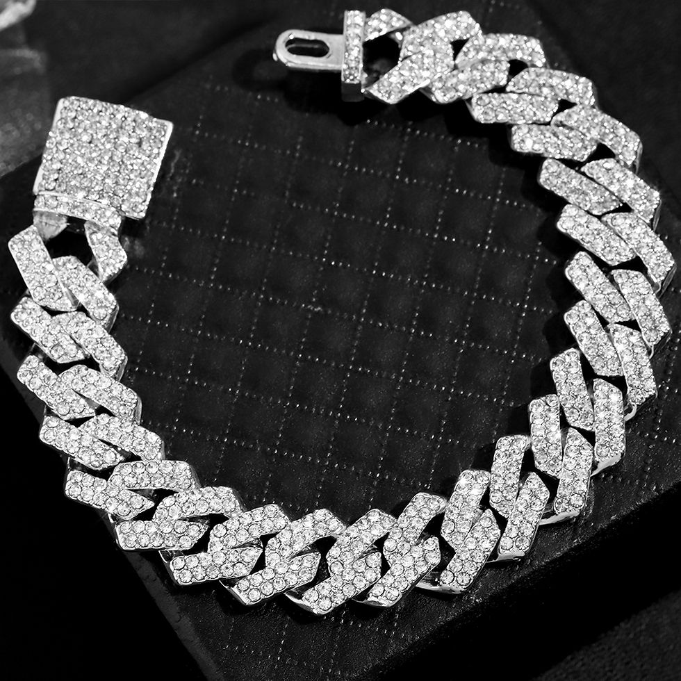 Thumbnail: Trend Crystal 14MM Prong Cuban Link Chain For Women Iced Out AAA 2 Row Miami Cub