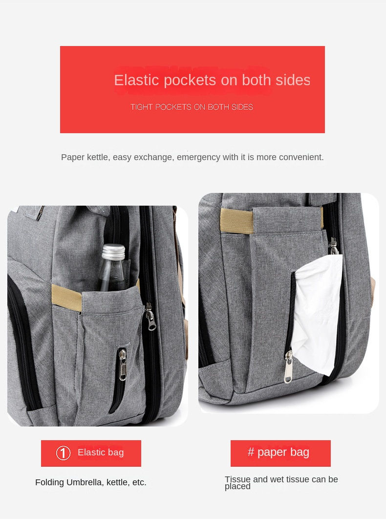 Thumbnail: Mommy Bag Folding Baby Bed Mother Large Capacity Portable bottle holders