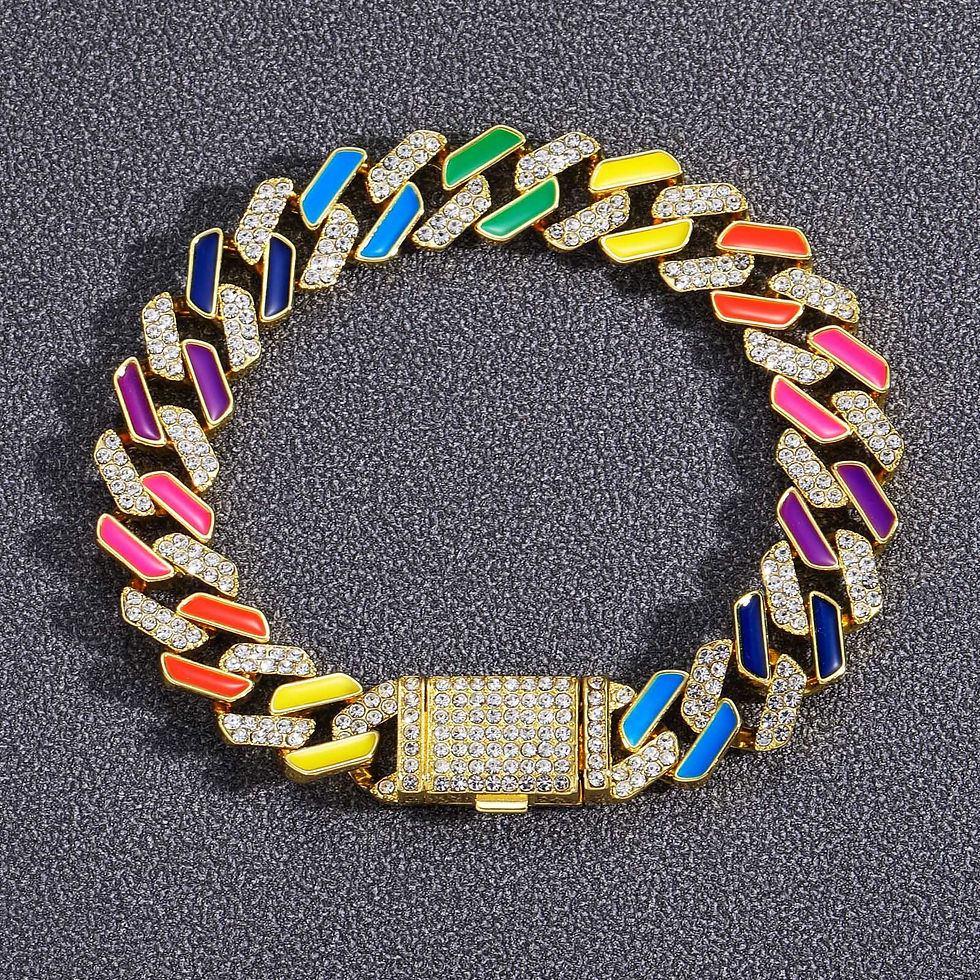 Миниатюра: 12mm Iced Out Golden Cuban Link Chain Bracelet for Men Women  Neon Colorful Gree