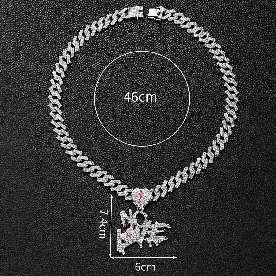 Miniature : Hip Hop Full Diamond Letter Love Pendant Men's Collarbone Chain European and Ame