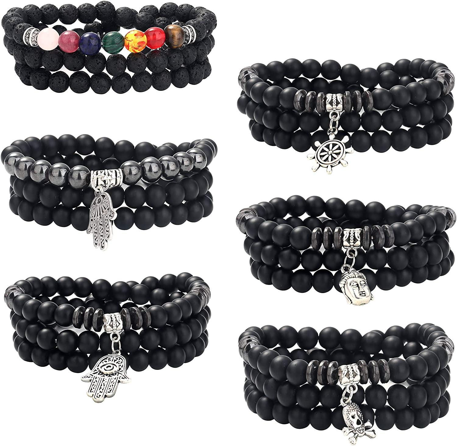 6Pcs 8mm Multilayer Beads Wrap Bracelet Beads Pendant Necklaces for Mens Women