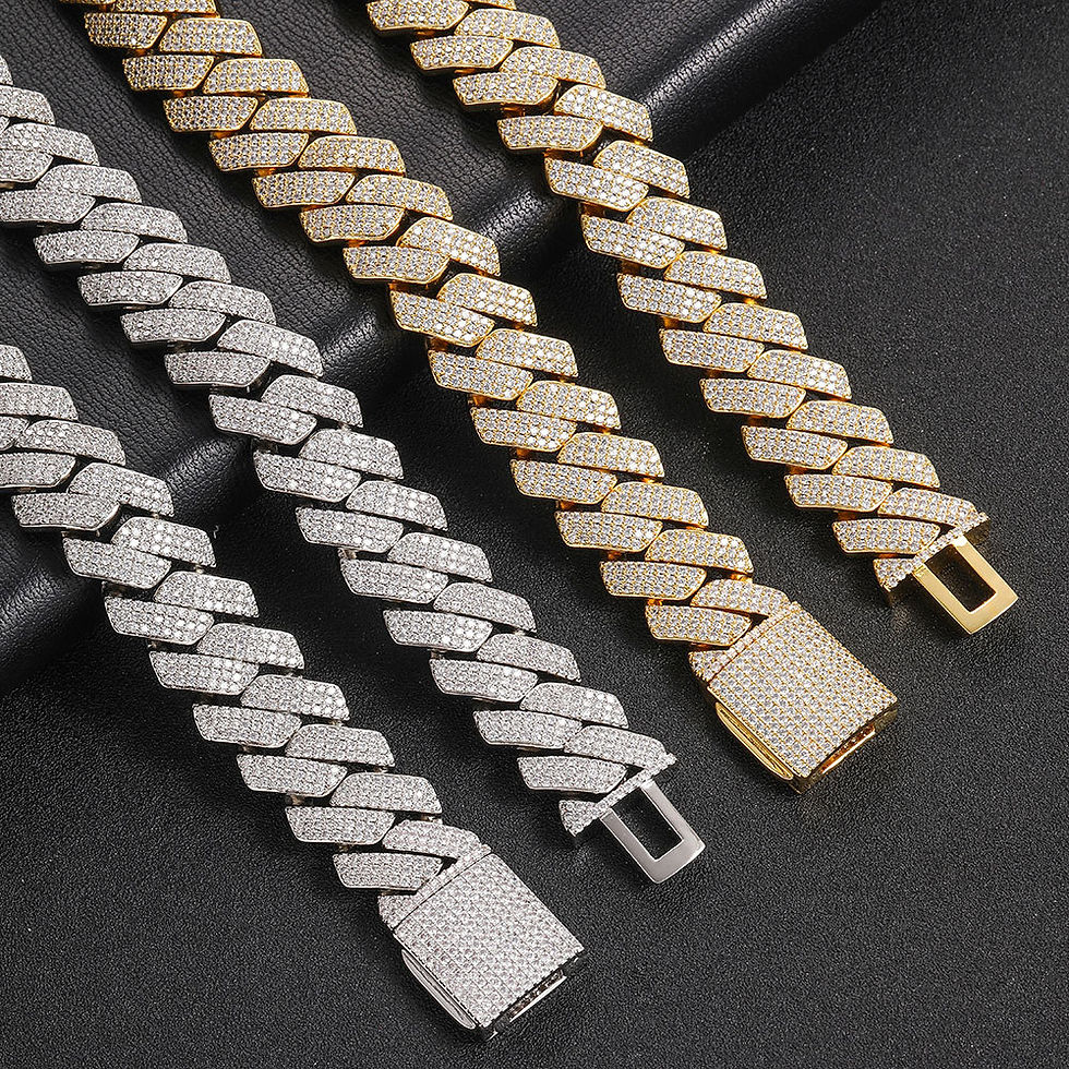 Thumbnail: European And American Jewelry 20mm Three Rows Of Zircon Rhombus Cuban Chain Thi