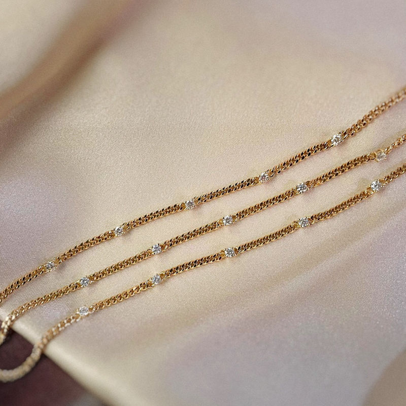 Thumbnail: Aazuo Real 18K Yellow Gold Real Diamonds Natrual Emerald Small Cuban Chain Brace