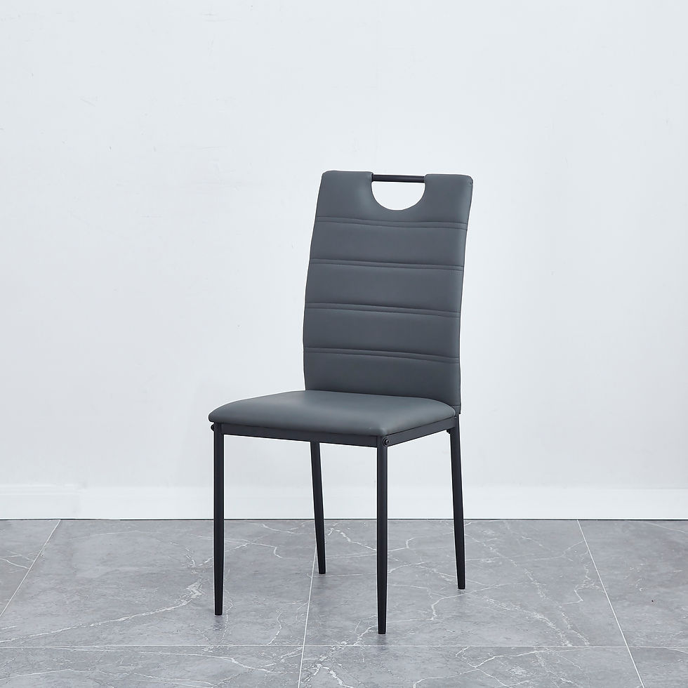 Miniatura: A set of 4 leather dining chairs with cushion and high back, painted metal legs,