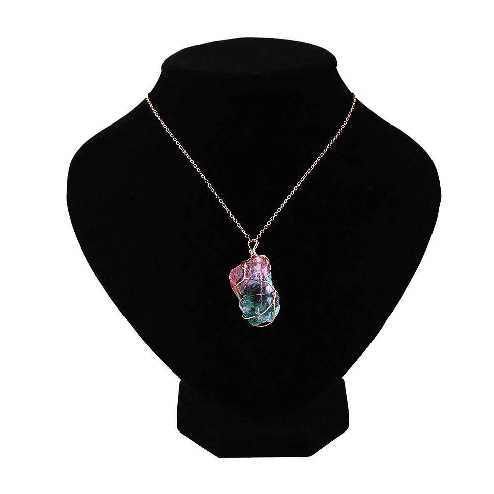 Thumbnail: 1Pc Irregular Rainbow Stone Natural Crystal Chakra Rock Necklace Golden Plated Q