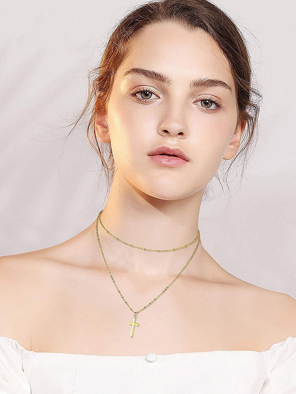 Thumbnail: 12 PCS Layered Choker Necklace for Women  Sexy Y Necklace Bar Cross Pearl Multil