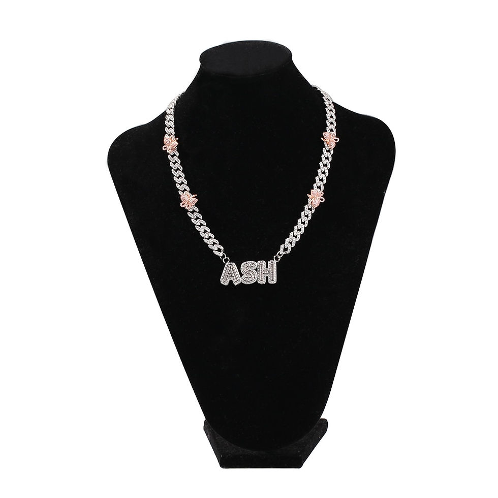 Thumbnail: The Hiphop Name Necklace 9mm Cuban Chain With Pink Butterfly Baguettecz 