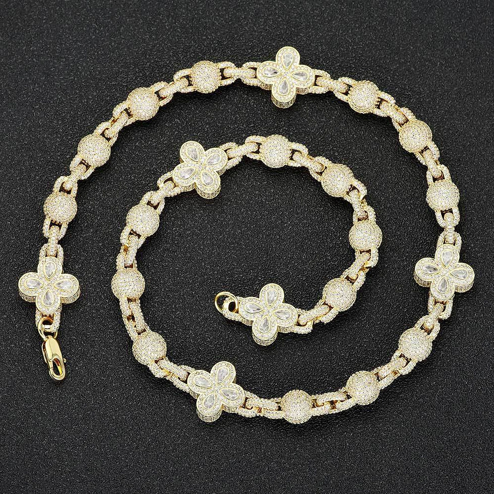 Miniatura: Cuban Chain Bracelet Hip-hop Full of Zircon Bubble Beads Four-leaf Clover Jewelr