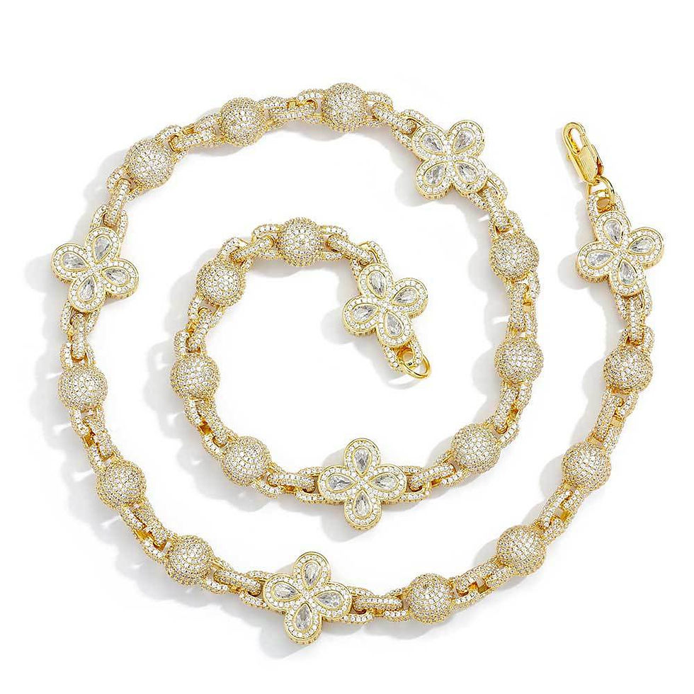 Thumbnail: Cuban Chain Bracelet Hip-hop Full of Zircon Bubble Beads Four-leaf Clover Jewelr