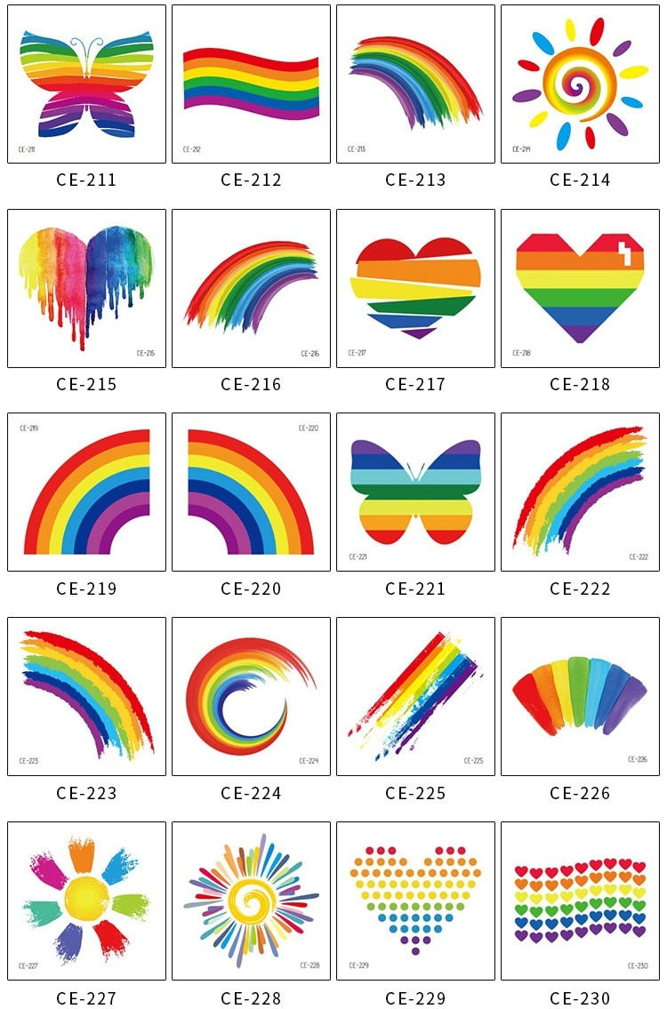 Thumbnail: 20pcs/Set Rainbow Temporary Tattoo Colorful 