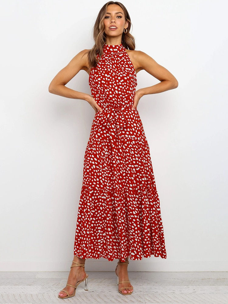 Thumbnail: Summer Long Dress Polka Dot Casual Dresses Black Sexy 