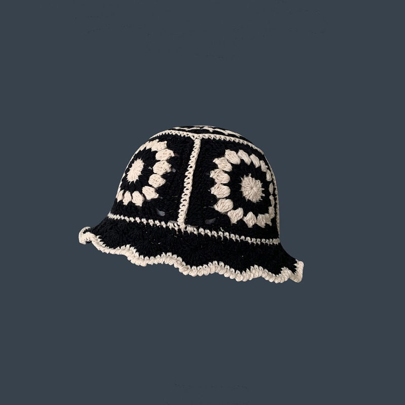 Thumbnail: Japanese Retro Hollow Flower Hand-knitted Pot Hat Women