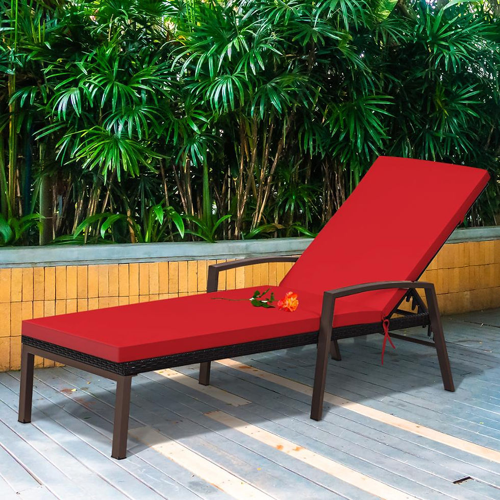 Thumbnail: Patio Rattan Lounge Chair Chaise Recliner Back Adjustable Cushioned Garden