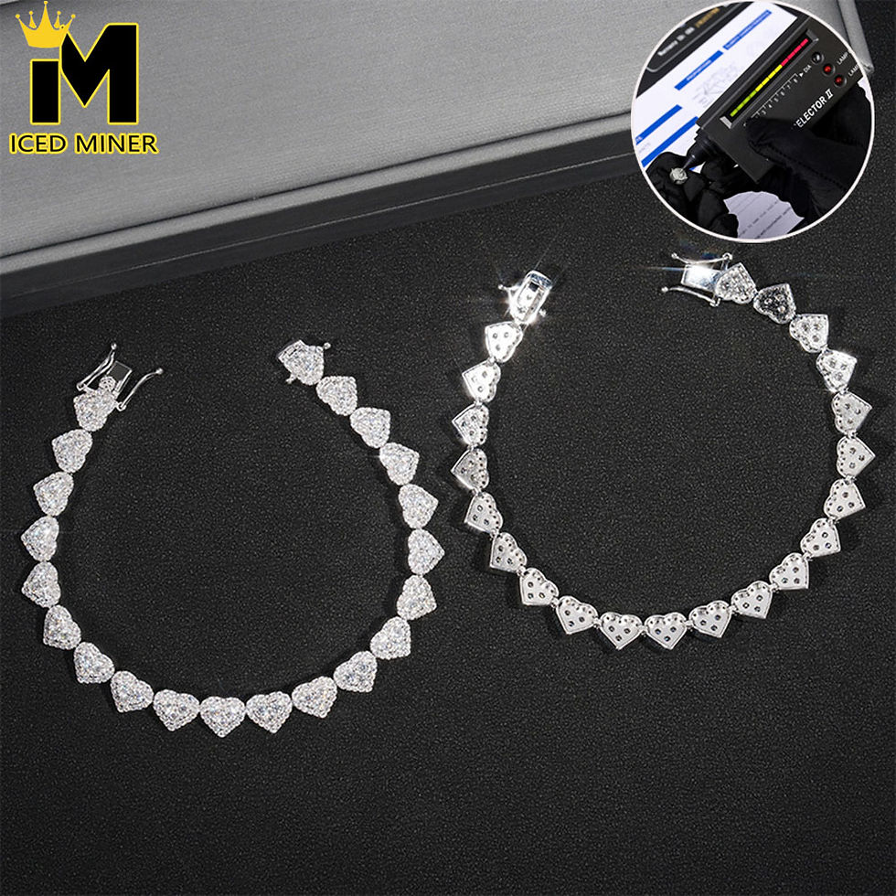 Thumbnail: 8mm Heart shaped Chain S925 Silver Mosonite Cuban Bracelet Iced Out Hip Hop Jewe
