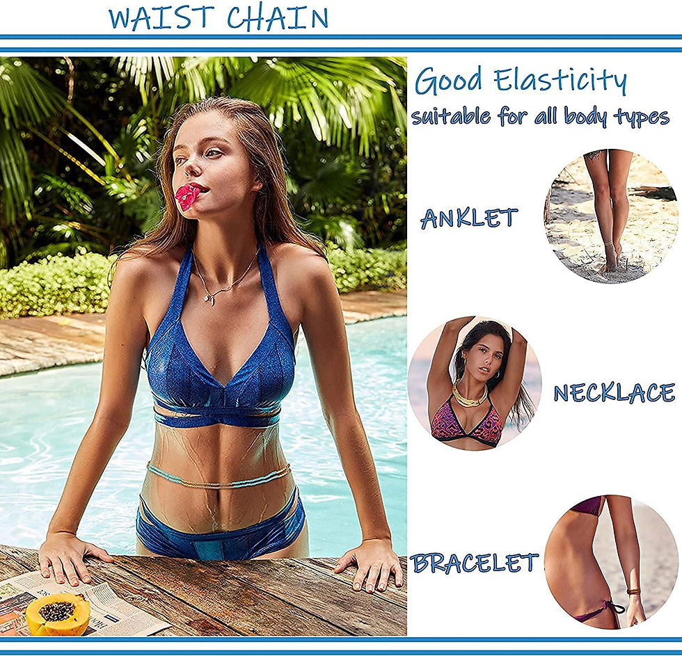 Thumbnail: 24PCS Elastic Waist Beads Chains for Women Belly Beads Bikini Chain Colorful Lay