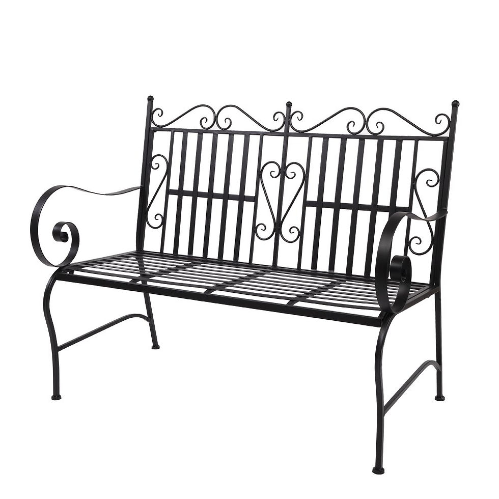 Thumbnail: Iron Double Sofa Chair Black Patio Park Garden Outdoor Bench Patio Porch Chair 