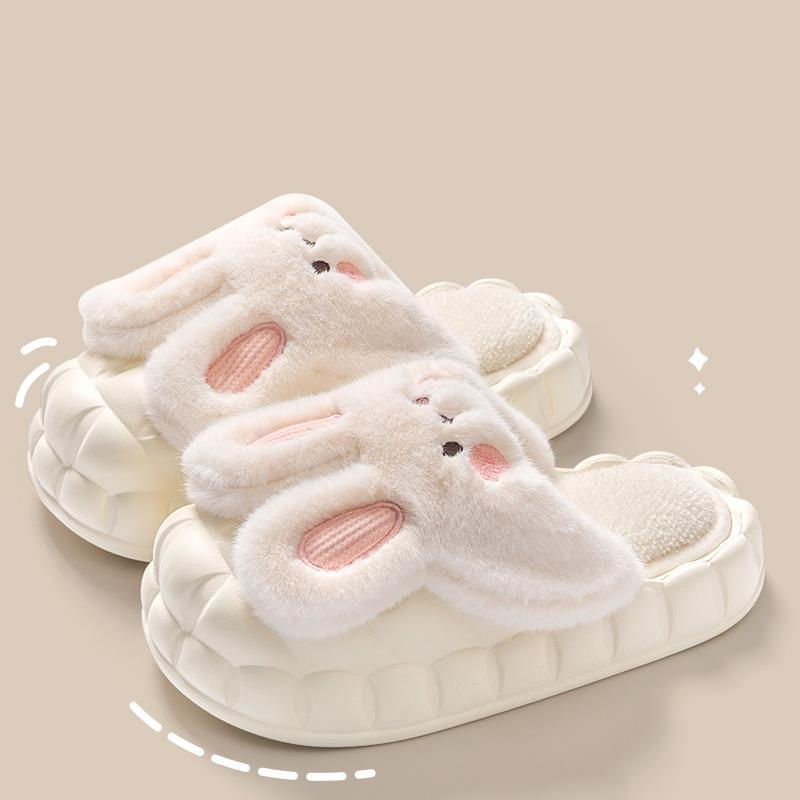 Thumbnail: Cute Rabbit Shoes Winter Fuzzy Slippers Women Detachable Washable House Shoes