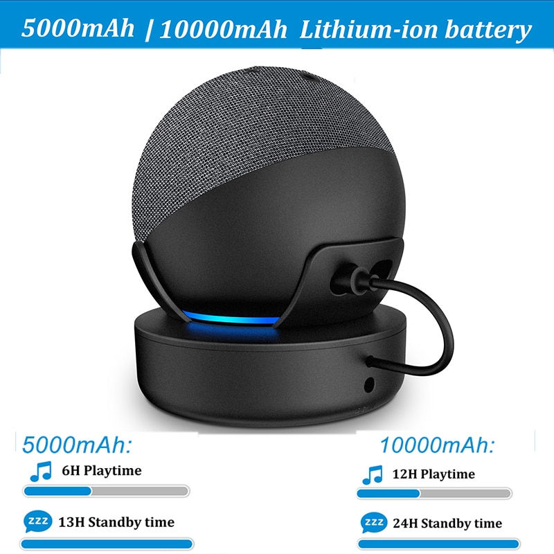 Thumbnail: PlusAcc 10000mAh Portable Battery Base for Alexa Echo Dot Speaker Charger Stand