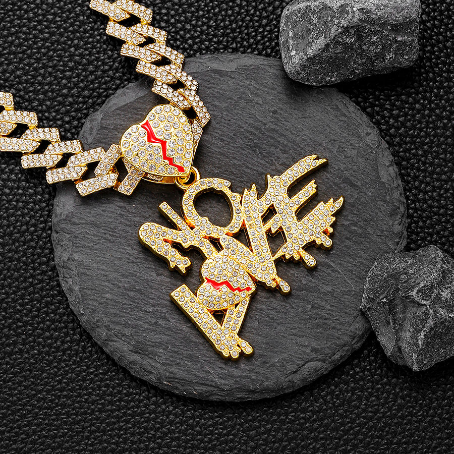 Thumbnail: Cuban chain with alloy and bling rhinestone hip hop NOLOVE