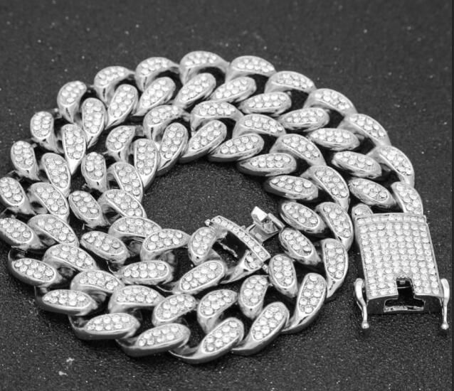 Thumbnail: 2cm HipHop Gold Color Iced Out Crystal Miami Cuban Chain Gold silver color  