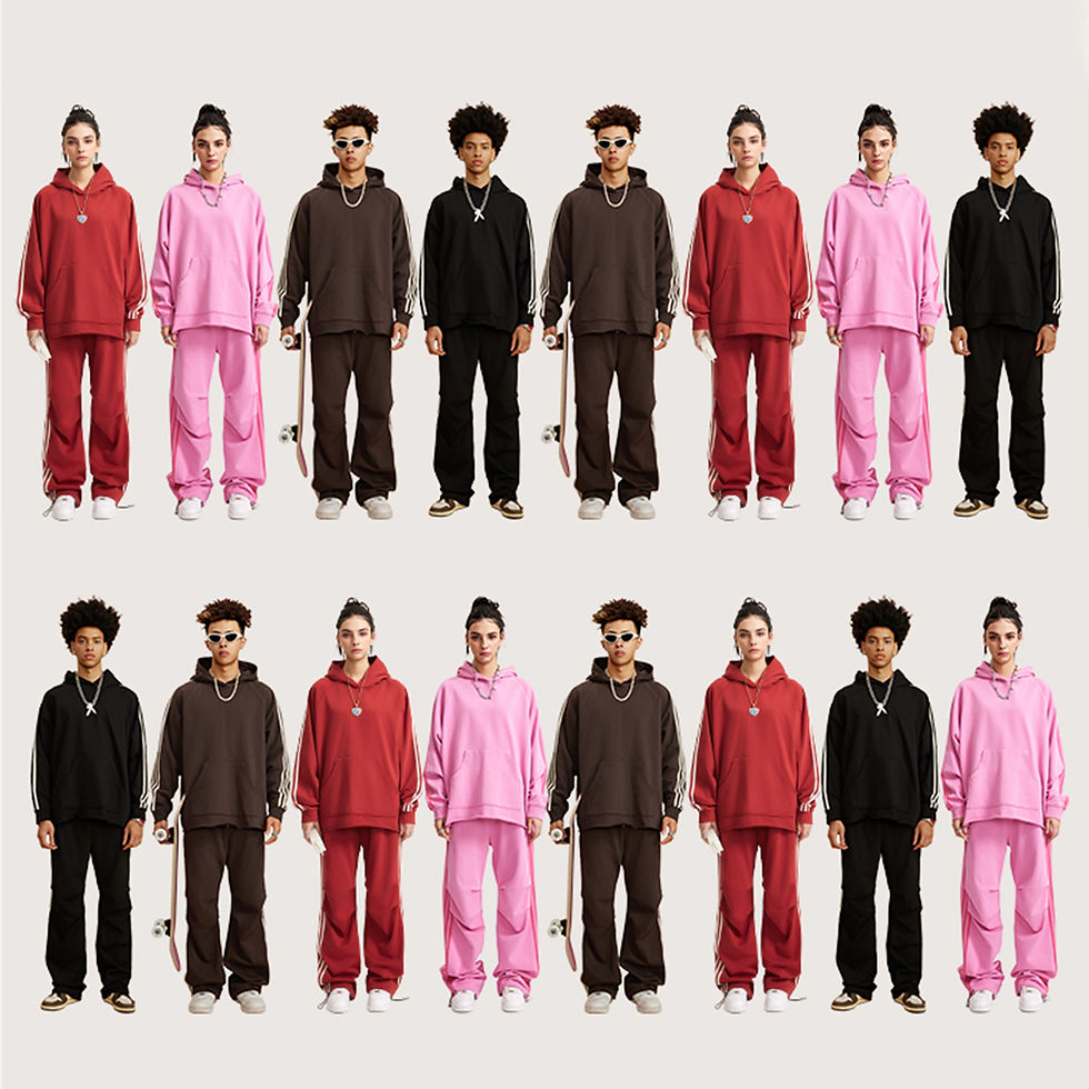 Thumbnail: (Pink)Streetwear Unisex Heavyweight 440G Vintage Three Bar Contrast Wide-Legged 