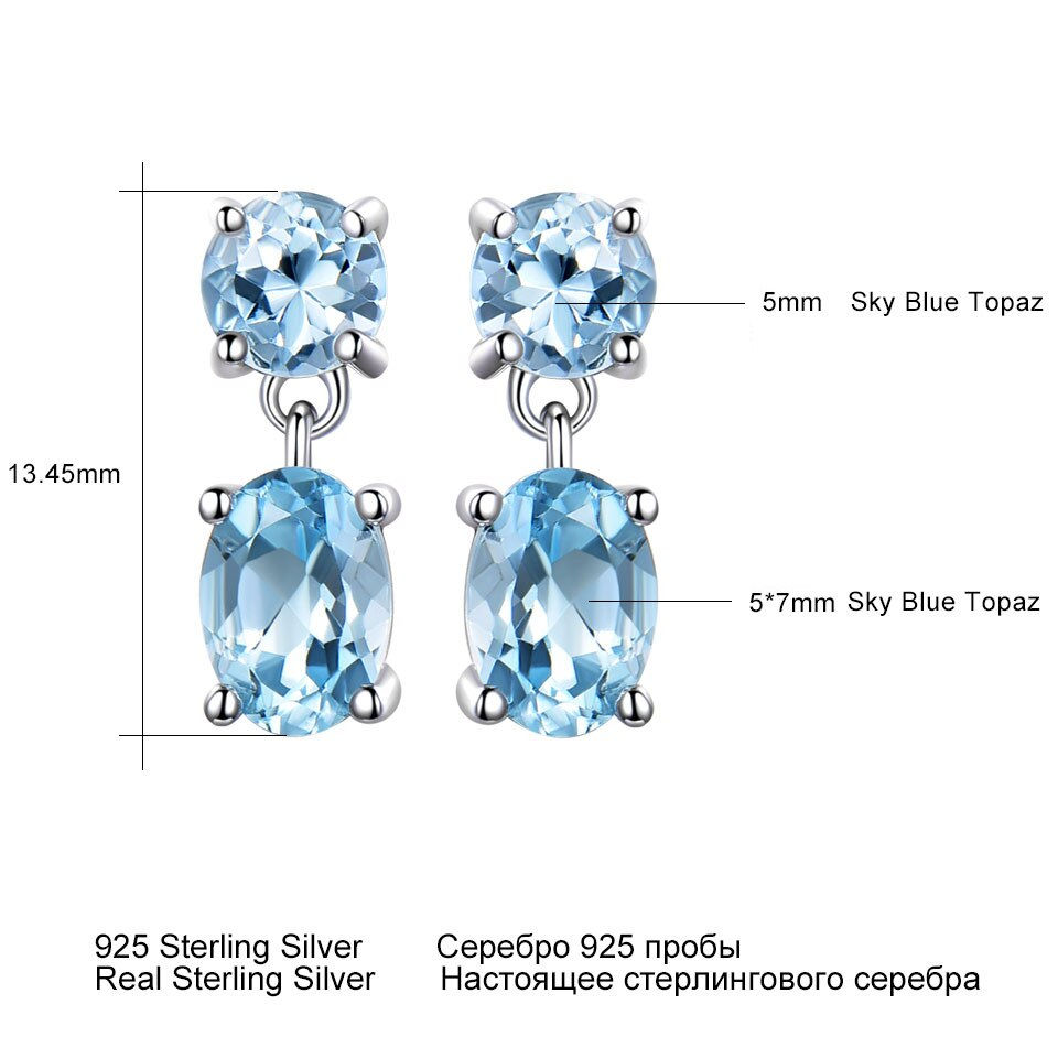 Thumbnail: UMCHO Pure 925 Sterling Silver Drop Earrings For Women Oval Faceted Sky Blue 