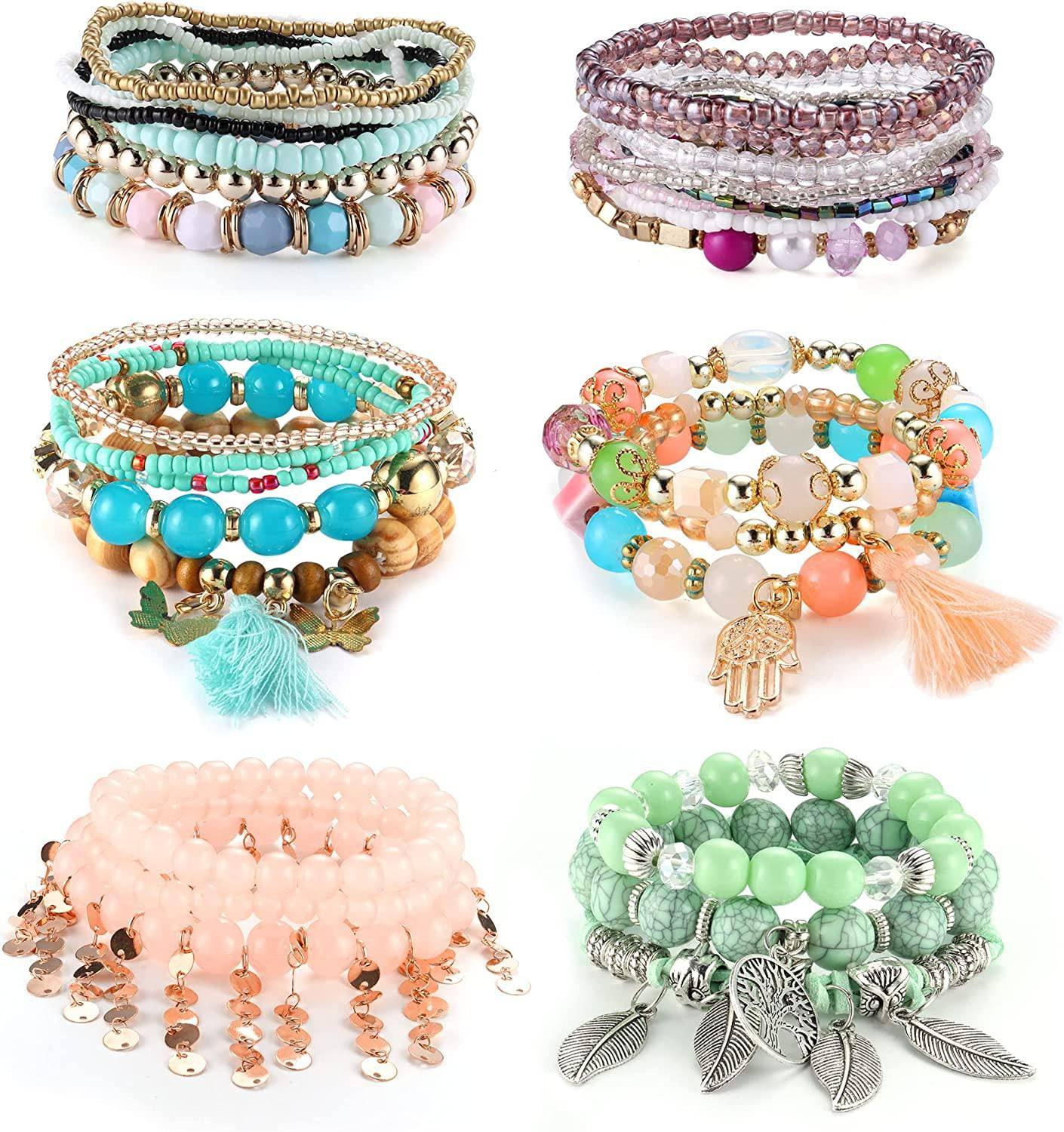 6 Sets Bohemian Beaded Bracelets for Women Stackable Bracelets Aesthetic Evil Ey