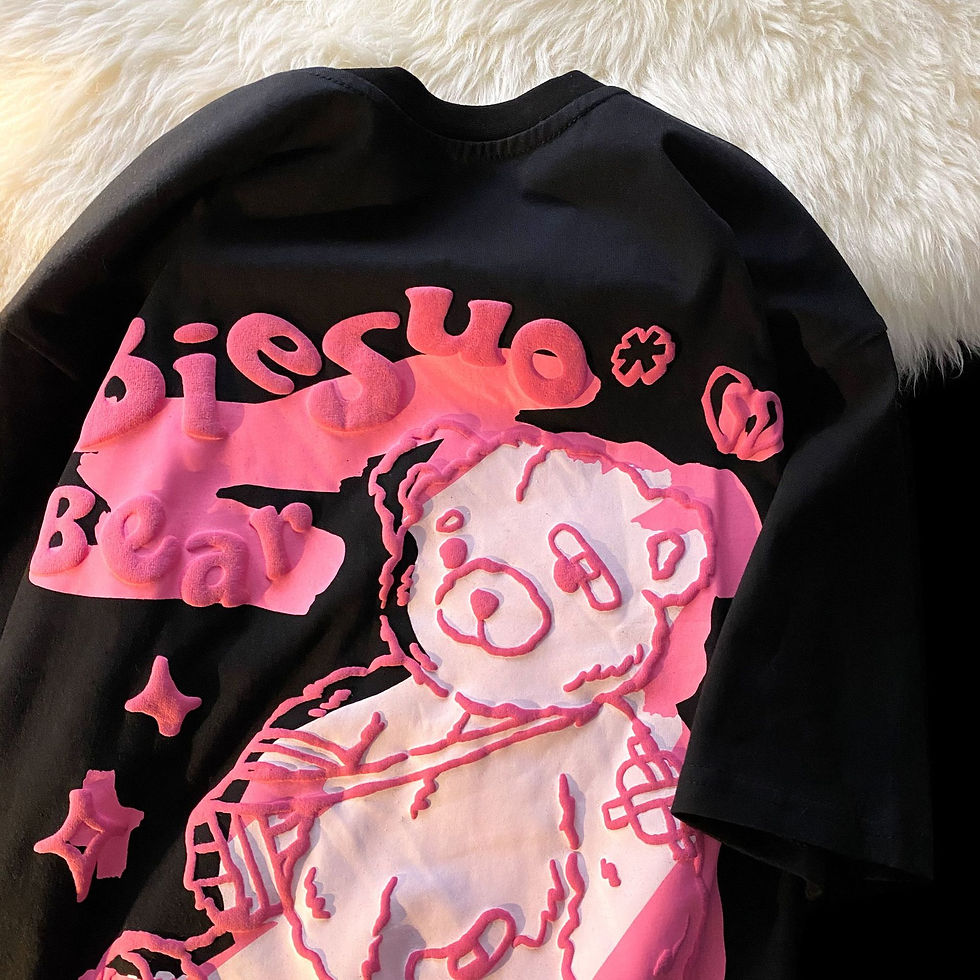 Thumbnail: Spring And Summer Innovative Printing Bear Loose Round Neck Short-sleeved Tops 